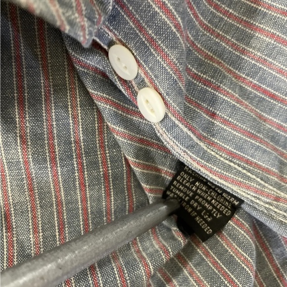 RRL Ralph Lauren Pearl Snap Striped Denim Oxford Western Cut Workshirt Size L - Picture 7 of 8